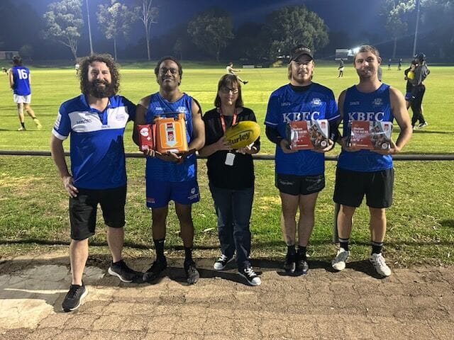 Kelmscott Football Club now has two new St John First Aid kits on hand to help keep their teams safe and ready to play.
 
Club President Robbie Turner and players were presented with the kits earlier this week, made possible through the generous support of St John WA donors.
 
Good luck for the rest of the season! 🏆