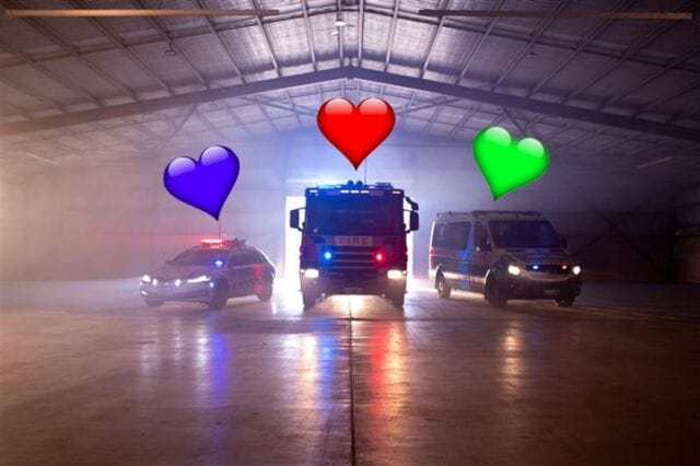 Firetrucks are red, 
Police are blue, St John is green, 
We're all here for you.
 
Happy Valentine's Day.

💙❤️💚